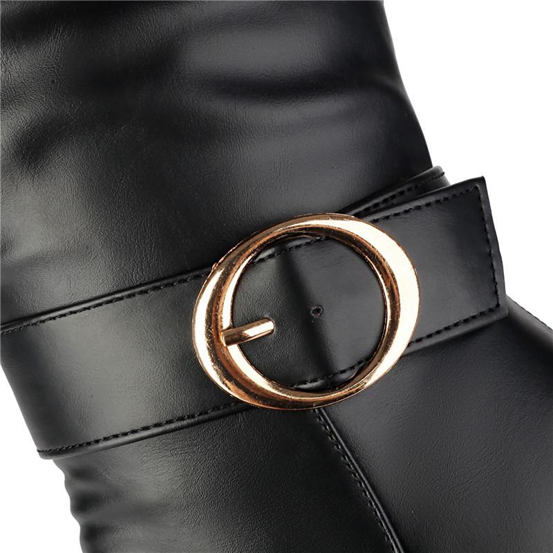 Női magas sarkú csizma őszi-téli új vízálló asztali vastagsarkú nagy méretű közepes csizma