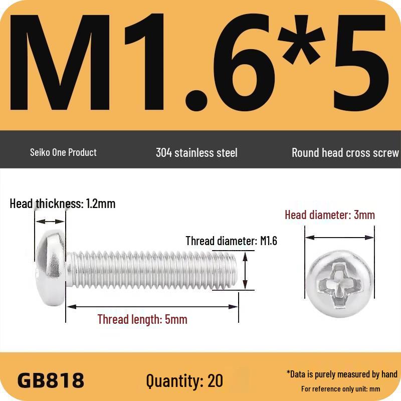 Phillips Pan Head Machine Screws, 304 Stainless Steel, Sizes M1-M10