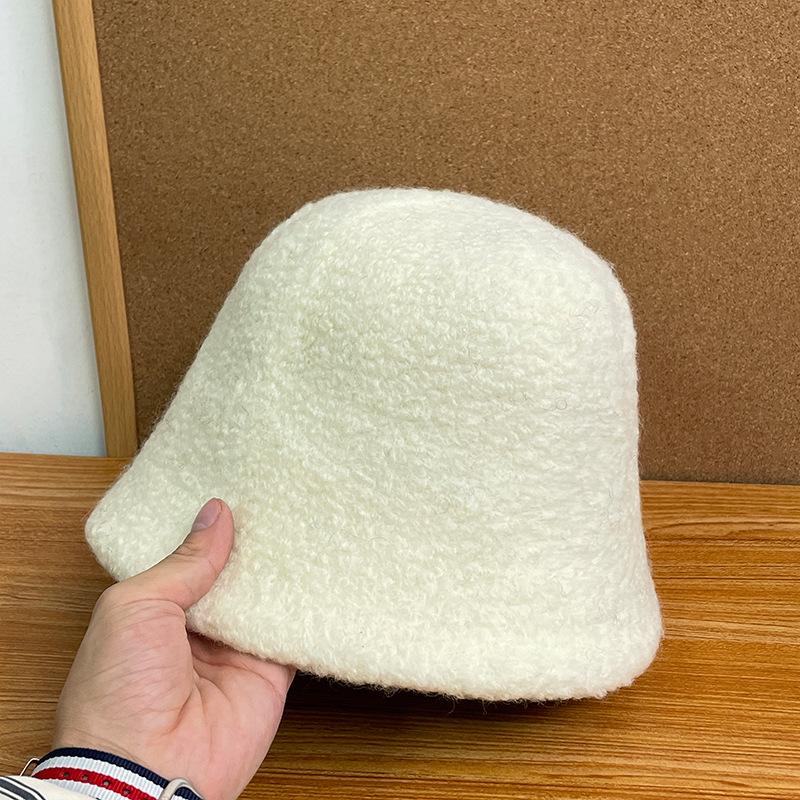 High-grade wool bucket hat women's autumn and winter face small solid color bucket hat simple velvet thickened thermal basin hat