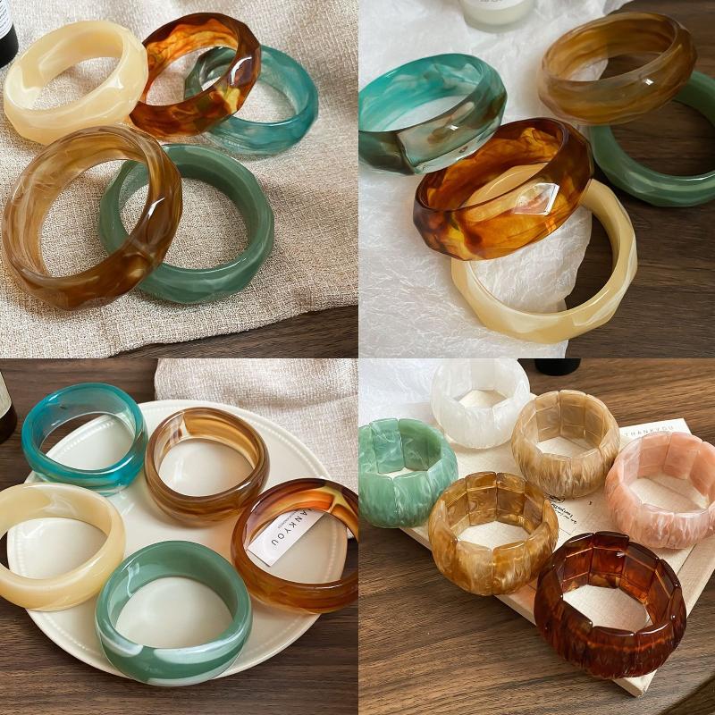Bracelet rétro rond lisse en acrylique pour femme, bracelet jonc large couleur gelée exagérée, accessoire, cadeau