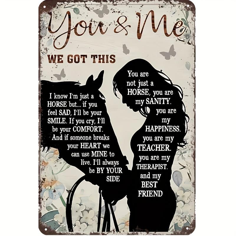 

Винтажная вдохновляющая металлическая табличка «Лошадь и всадник» - Настенный декор для дома, дачи у озера, деревенское жестяное настенное искусство 20x30cm белый