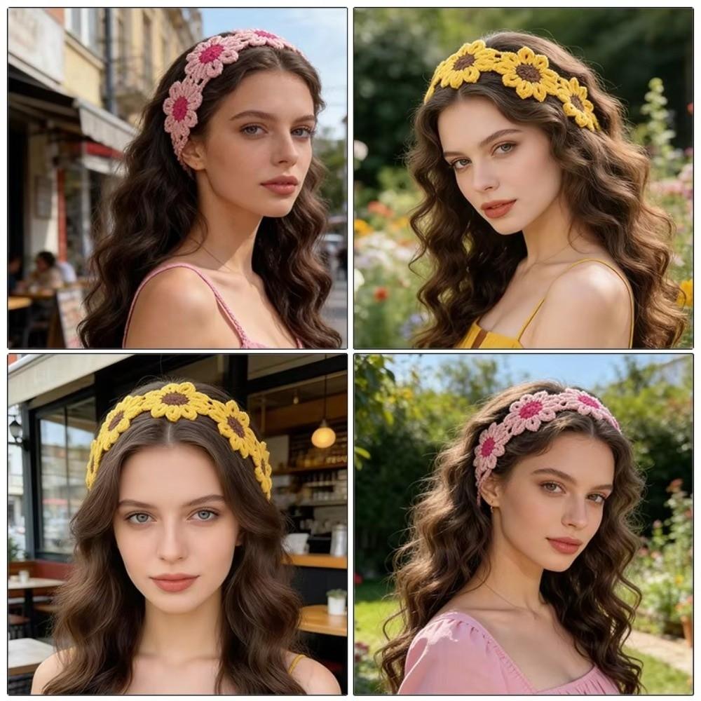 Colorful Pastoral Style Headscarf Scarf Knitted Hair Band Sweet Flowers Hairband Photography Prop