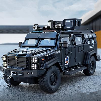 1:32 Armored Cars Alloy Riot Truck Diecast Metal Scale Car Model Police SoundLight Car Collection Childrens Toy Vehicle Gifts
