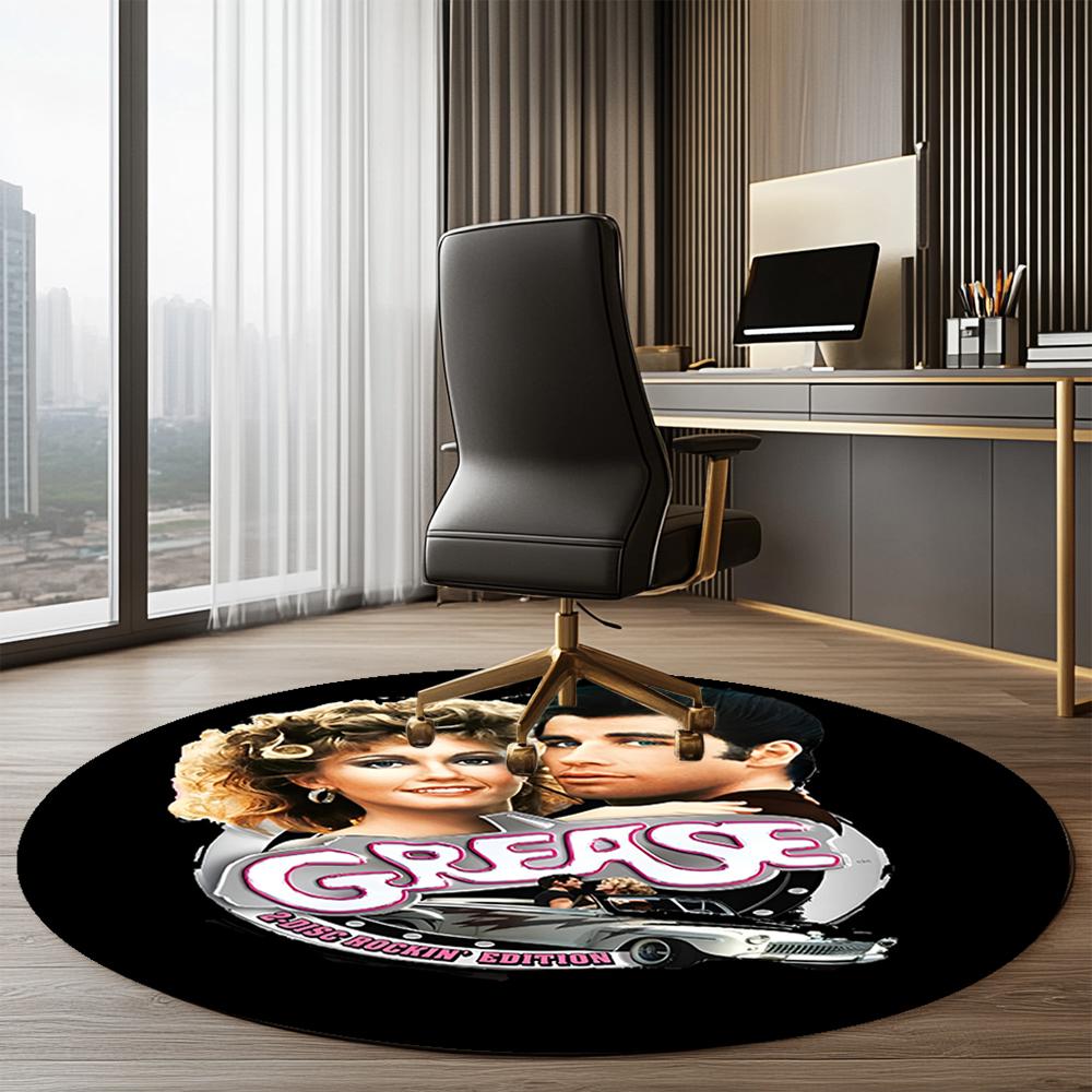 Grease Printed Round Rug Carpet Chair Rug Area Rug Entryway Doormats,for Office Chair Living Room Bedroom Kitchen Room.