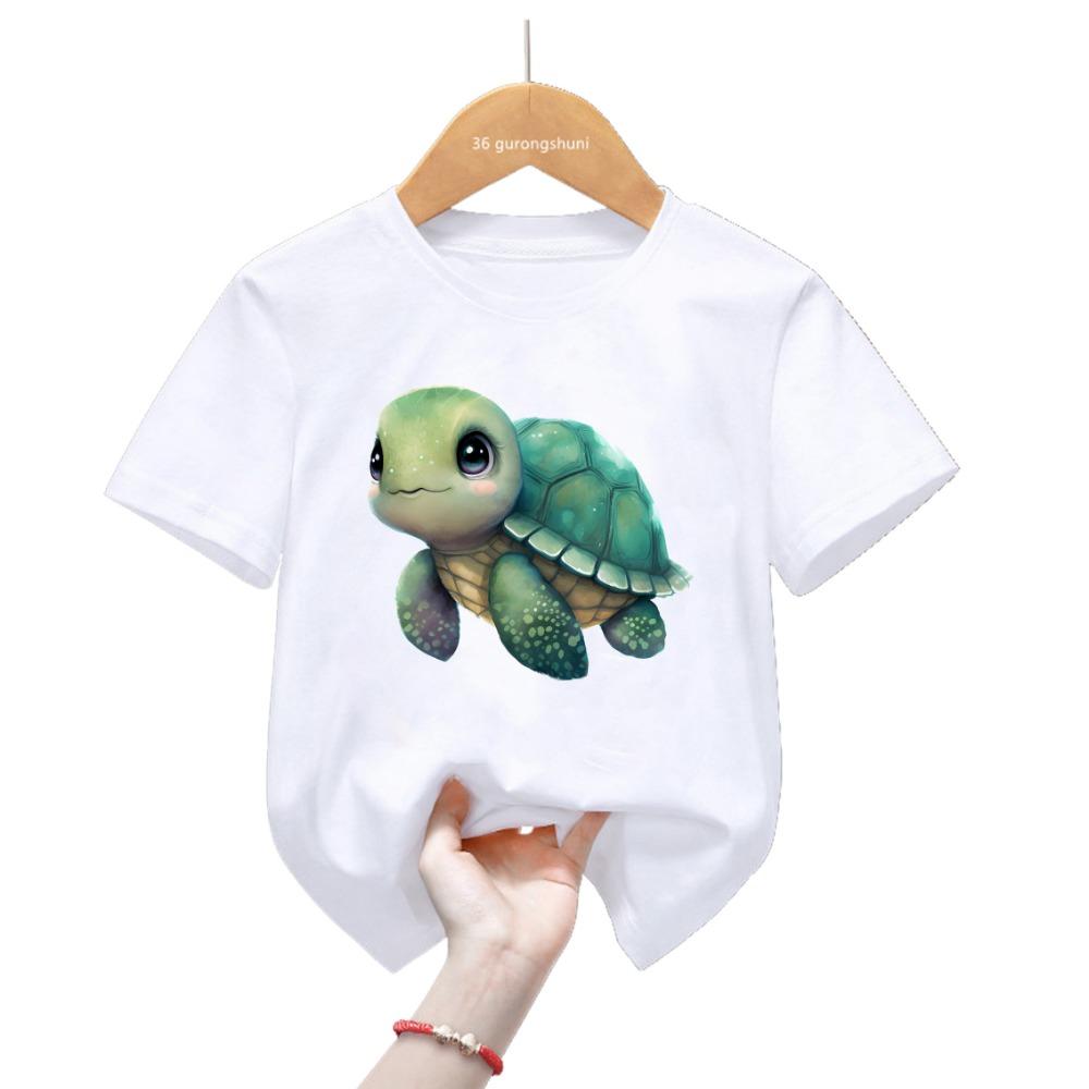 Kawaii Sea Turtle Print Tshirt For Girls/Boys Cool Kids Clothes Harajuku Shirt Lovely Children Clothing Summer Fashion T-Shirt