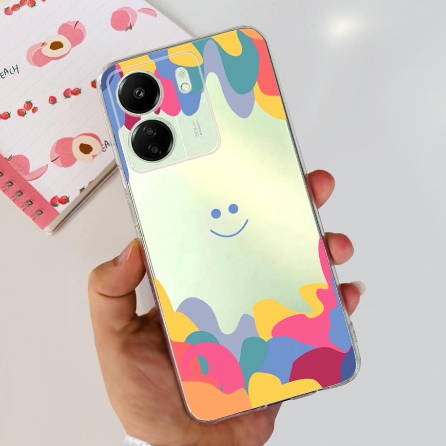 For Xiaomi POCO C65 Case Transparent Silicone Soft TPU Phone Cover For Xiaomi Mi Poco C65 Protective Bumper PocoC65 Flower Funda