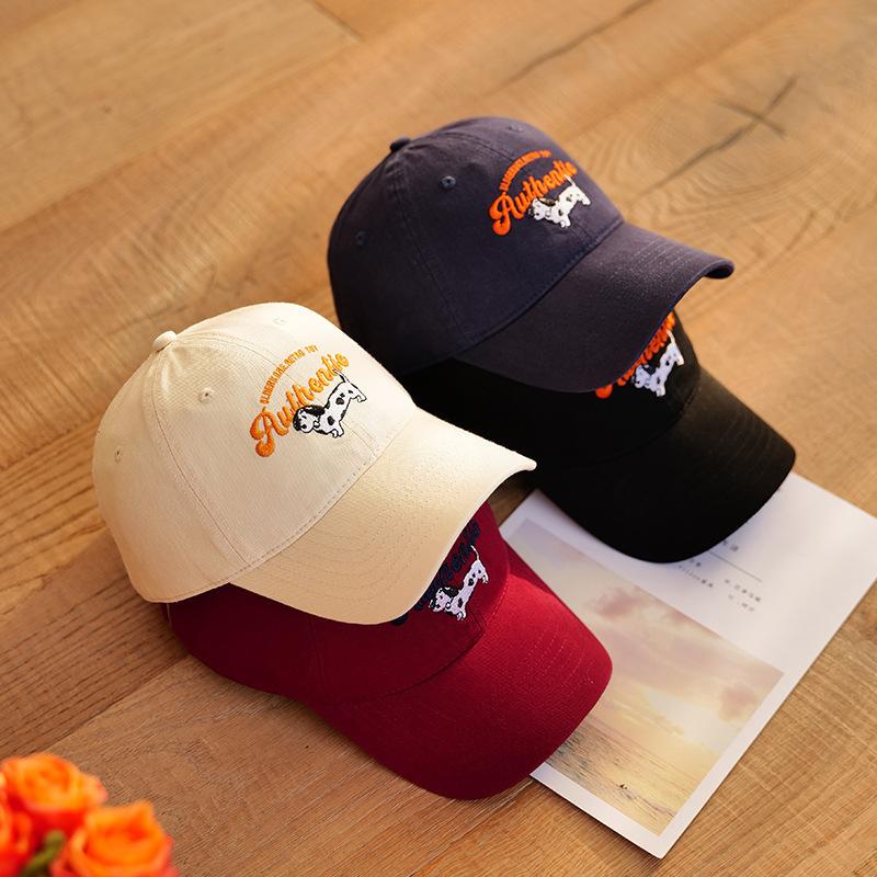 Retro Cute Spotted Dog Embroidered Baseball Cap for Women In Spring and Summer Korean Style Camping Sun Protection Baseball Cap Student