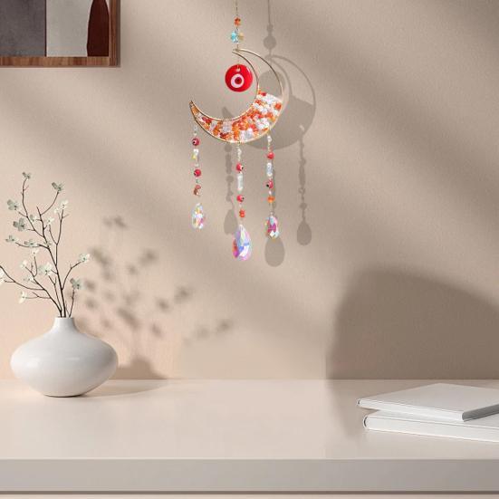Yousheng Evil Eye Faux Crystal Suncatcher, Prism Rainbow Maker Window Hanging Decor, Wind Chime Style Moon Sun Catcher for Home Garden Decor