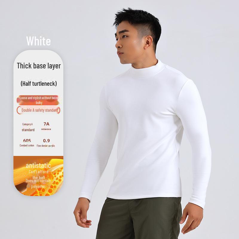 

Мужской теплый топ с полувысоким воротником и длинными рукавами, плотный немецкий бархат, 460 г, тип А с гиалуроновой кислотой. белый