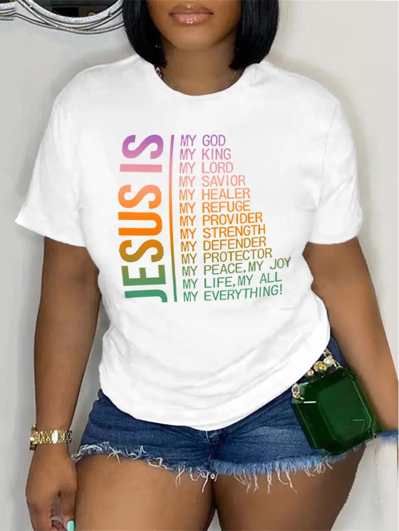 

Women s Short-Sleeve Letter Crew Neck Top - European & American Style Large