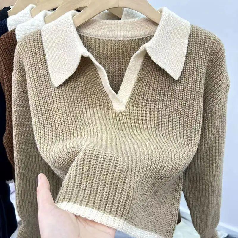 Sweater Knitted Sweater POLO Autumn Winter Korean Edition Lazy Style Soft Glutinous Outer Loose Small Bottom Casual