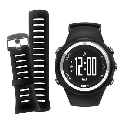 EZON T031 GPS Laufuhr für Herren mit Geschwindigkeits-, Distanz-, Tempo-Alarmen, Kalorienzähler und Stoppuhr, Schwarz (TPU Ersatzarmband).