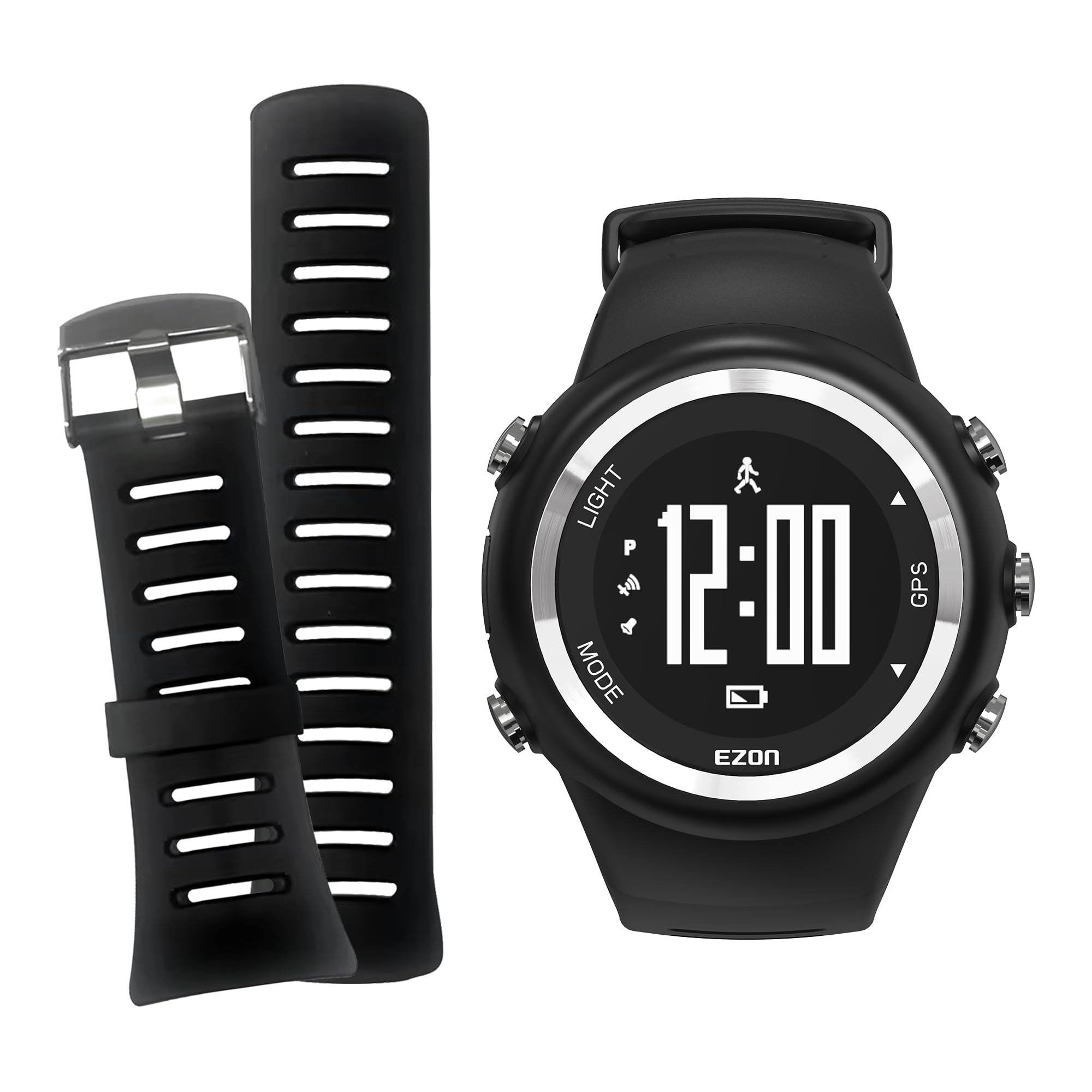 

EZON T031 GPS Часы для бега для мужчин со скоростью, расстоянием, темпом, будильниками, счетчиком калорий и секундомером, черные (Сменный ремешок из ТПУ).