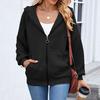 Women's Fashionable Solid Color Zipper Long Sleeved Hooded Pocket Sweatshirt Jacket