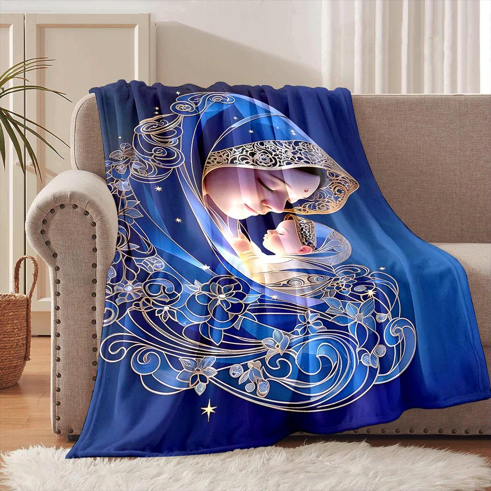 1PC Blessed Virgin Mary Print Blanket Warm Soft and Comfortable Home Travel Blanket Sofa Bedding Camping Cover Blanket for Gifts