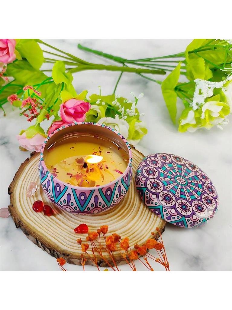 1pc Handmade DIY Jarred Scented Candle, Home Bedroom Air Freshener Ornament, Ethnic Series, Plant Fragrance