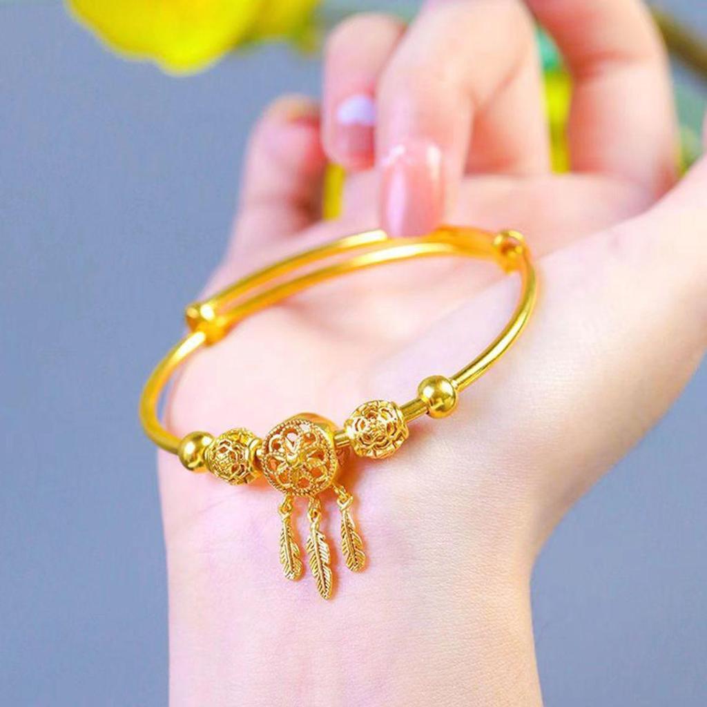 Gold-Plated Starry Dragon & Phoenix Push-Pull Women's Bangle - Non-Fading, High-End Jewelry