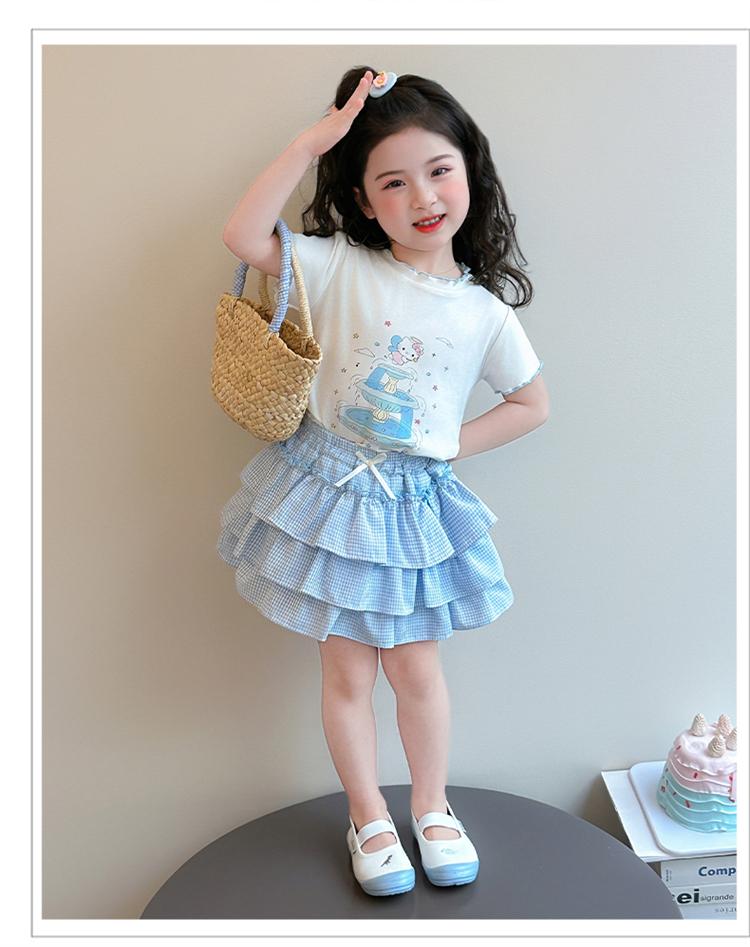 Girls' Summer Set 2026 New Fashionable Children's Summer Dress Short Sleeve Cake Skirt Two Piece Set for Baby Girls