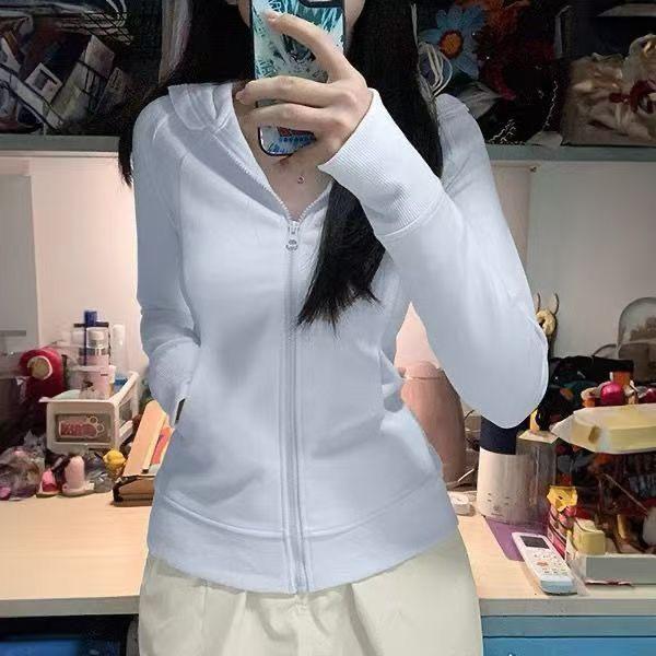 Women's Slim-Fit Pink Hooded Zip-Up Cardigan - Spring/Autumn Yoga Style