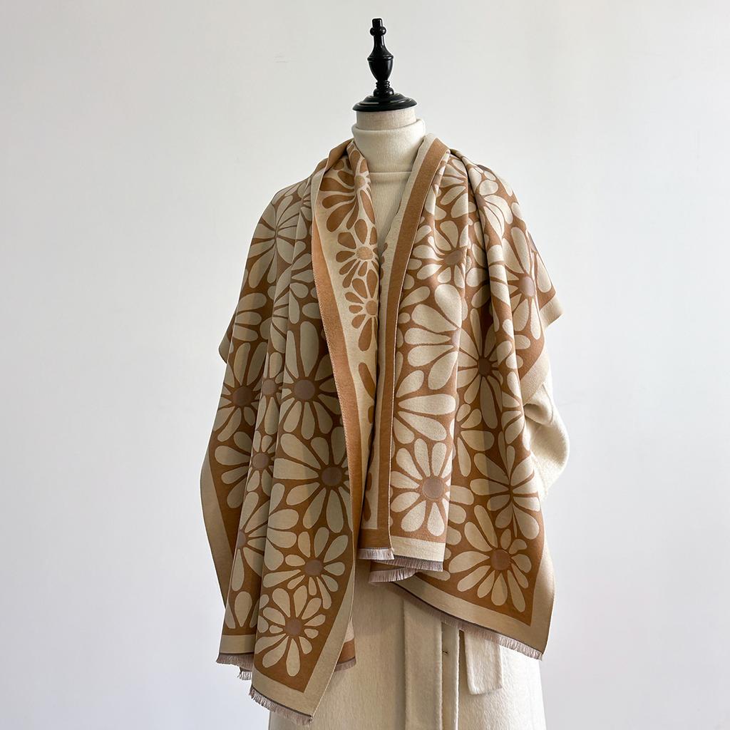 Women'S Luxury Cashmere Daisy Scarf Winter Warm Thick Pashmina Blanket Shawl Wrap Neckerchief Fashion Bufanda