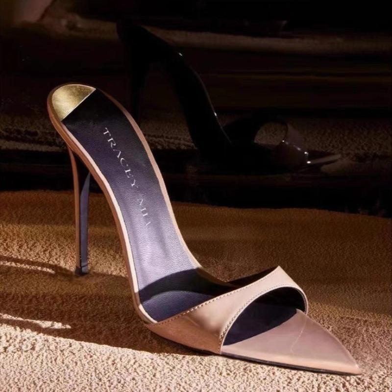 Summer Women High Heels Sexy Pointed Toe High Heeled Sandals Fashion Thin High Heeled Slippers for Women Peep Toe Mules Slippers