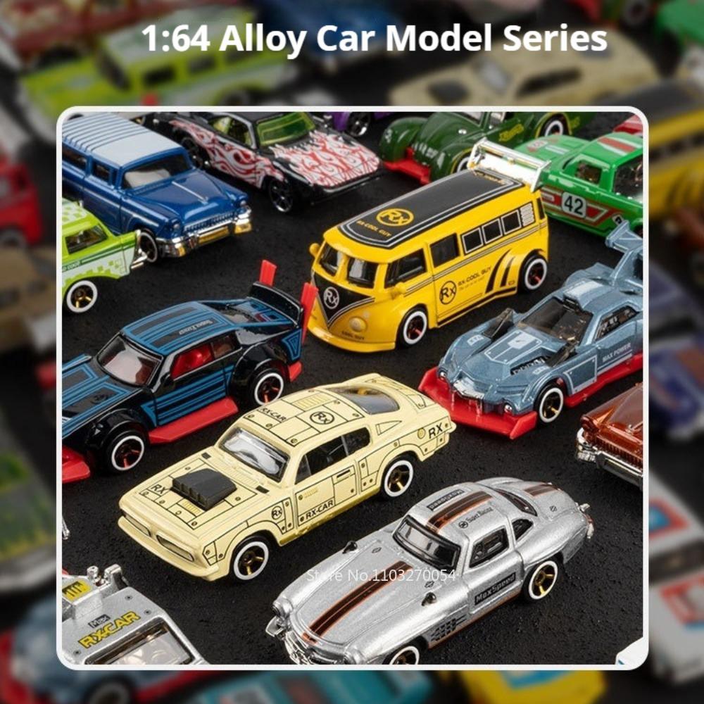 1:64 Vintage Car Alloy Diecast Racing Cars Series Miniature Model Toys Rubber Tires Sliding Forward Vehices Boy Gifts Collection