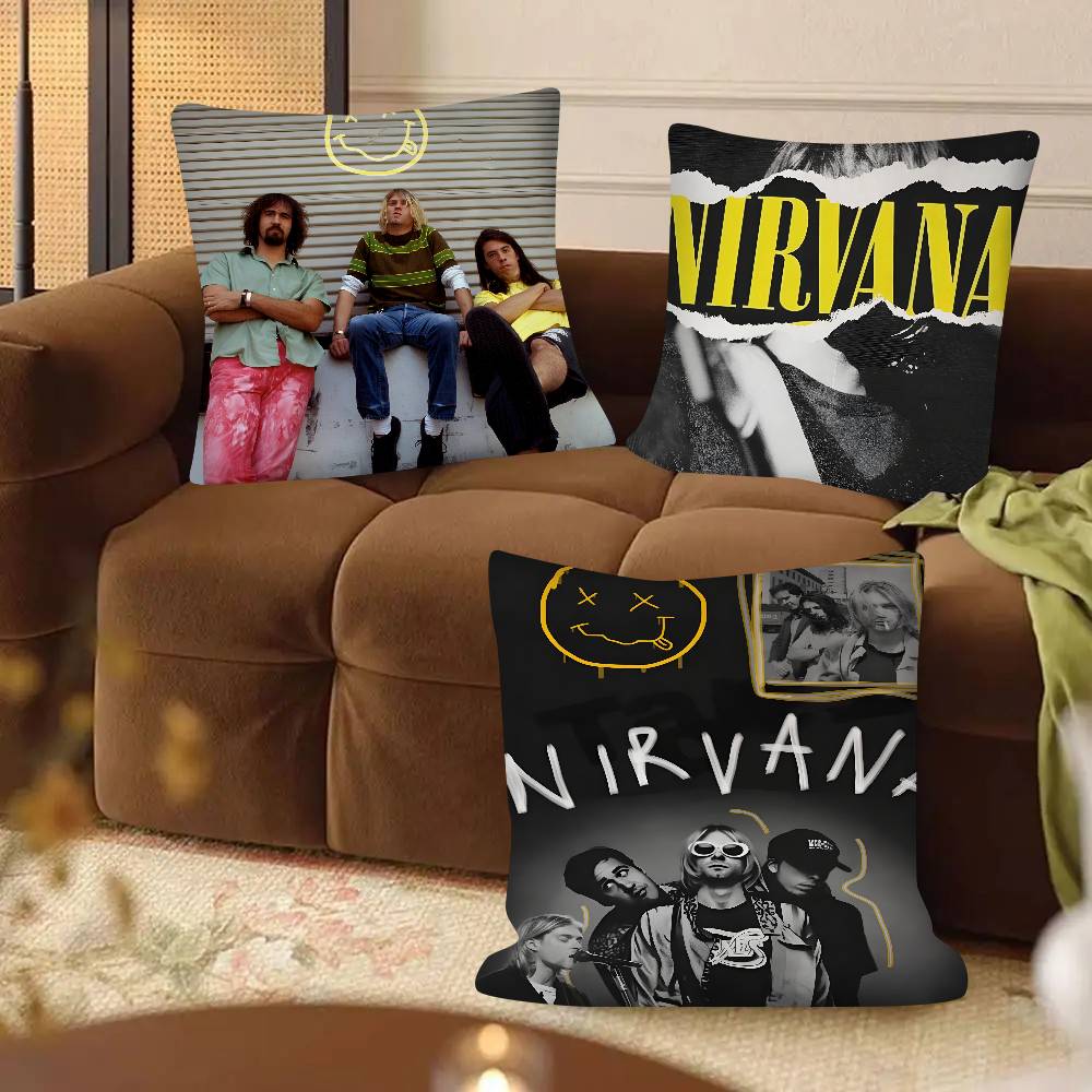 Hot N-Nirvana-K-Kurt Cobain Pillow Case Square Pillow Bedroom Sofa Leisure Comfort Cushion Car Living Room Home Decoration
