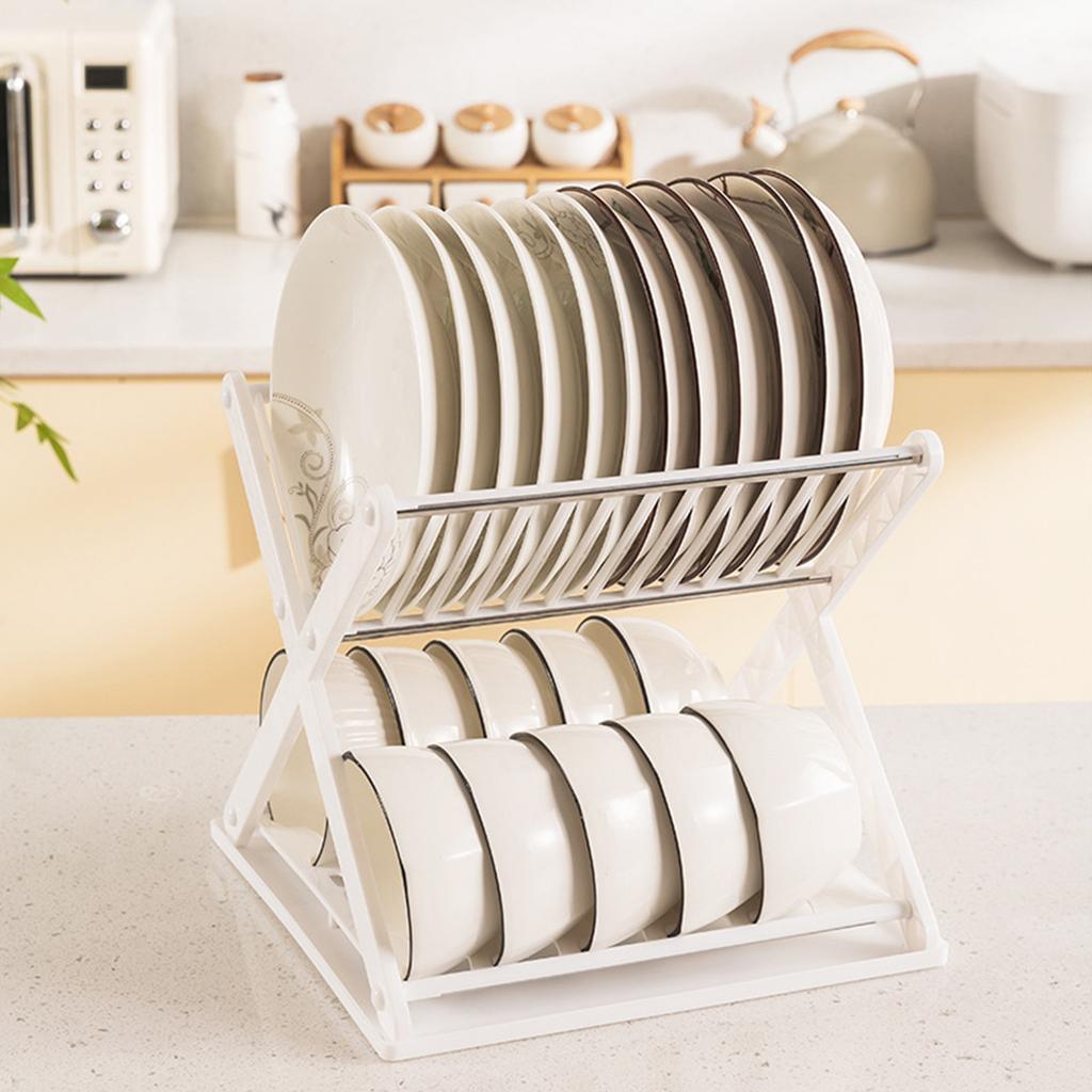 Double Layer Bowl Rack Multifunctional Dish Drying Rack Stainless Steel Dish Drainer for Kitchen Counter