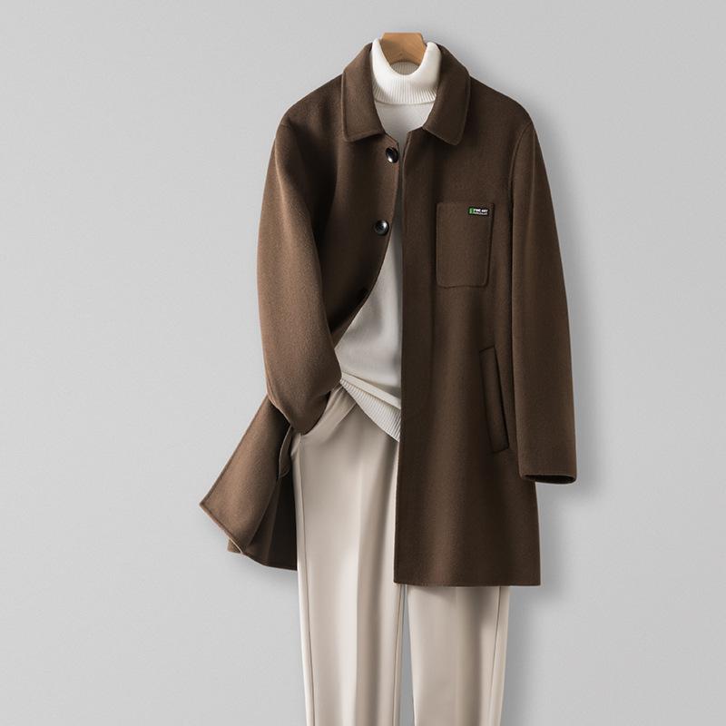 100% Wool Double-sided Cashmere-free Coat Medium and Long Wool Coat Men's High-end Handmade Wool Trench Coat