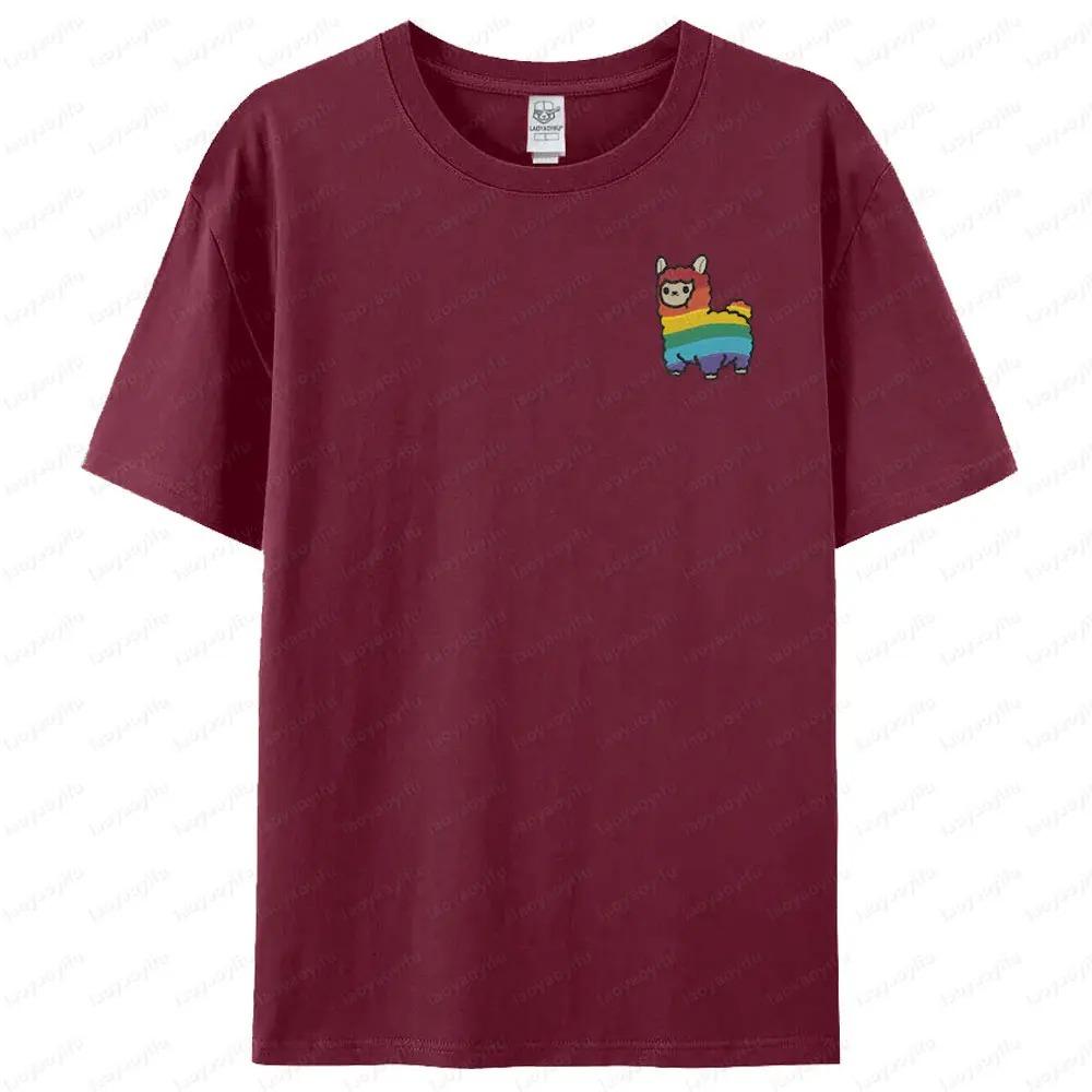 Cute Rainbow Alpaca Printed LGBT Pride Men Women Short Sleeve Unisex Fashion Casual Crewneck Tshirt Summer Daily Life Tee Tops