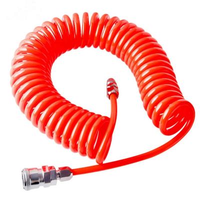 PLEAVIT Spiral Air Hose, 8mm Inner Diameter, 12mm Outer Diameter, 6m, One-Touch Coupler, PU Urethane, Red