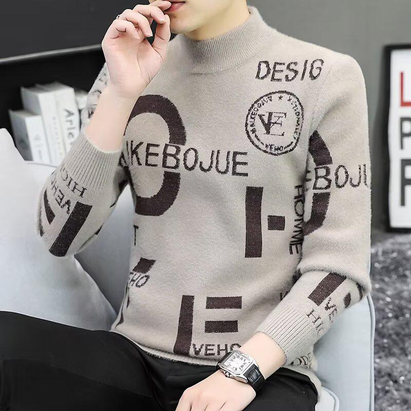 Men s High Neck Solid Color Sweater - Autumn/Winter Trendy Casual Knit Pullover Large