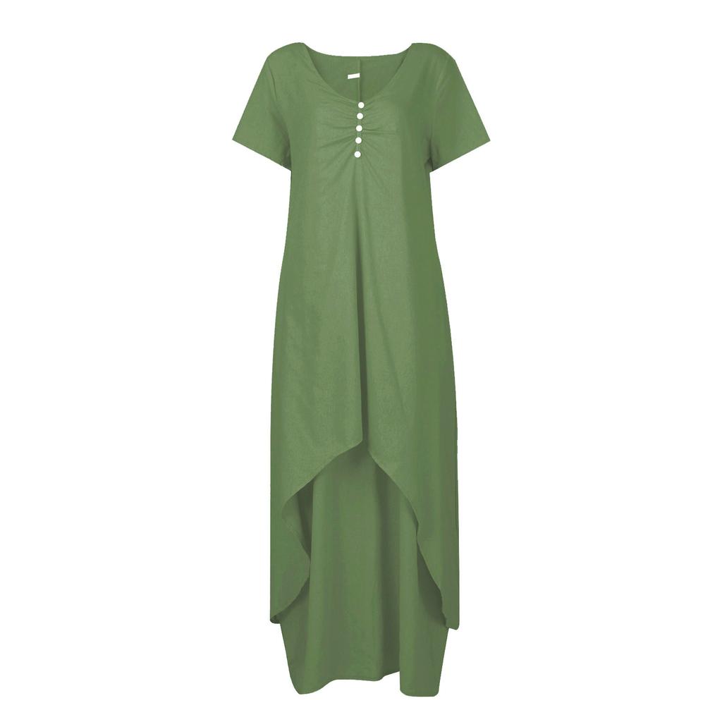 Women's Fashion Boho Solid Color Short Sleeve Loose Casual Irregular Dress