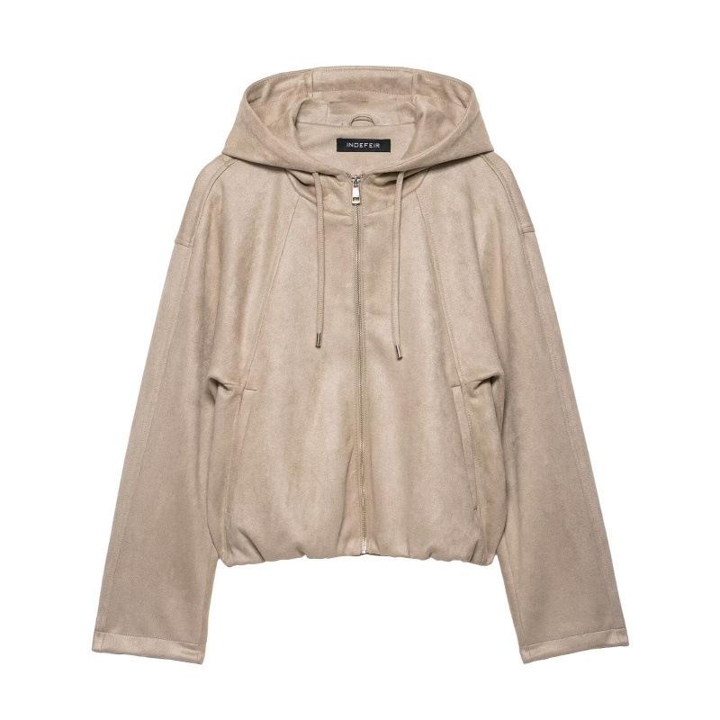 Women's Suede-Effect Hooded Bomber Jacket