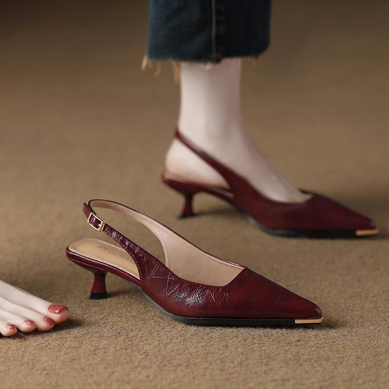 655-1 temperament pointed head shallow mouth single shoes women's shoes summer new versatile thin heel empty half bag head sandals