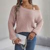 Women's Fashion Casual Loose Metal Buckle Spliced Off-Shoulder Sweater Solid Color Long Sleeve Sweater Pullover Top