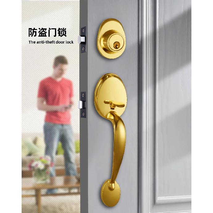 1 Set Zinc Alloy Door Locks European Style American Outdoor Door Lock Villa Entrance Door Large Handle Anti-theft Lock with Key