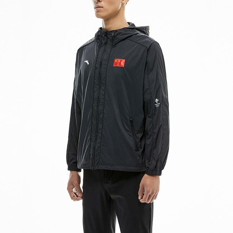 Anta National Flag Series Embroidered Sports Zip Hoodie Jacket Unisex Outerwear Black 152130619-2