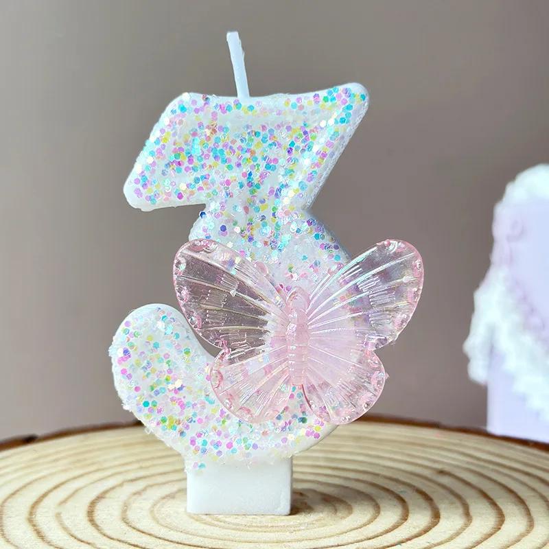Butterfly Digital Candle Number 0-9 Colours Pink Candle Birthday Candle Cake  Creative Birthday Wedding Party Decor