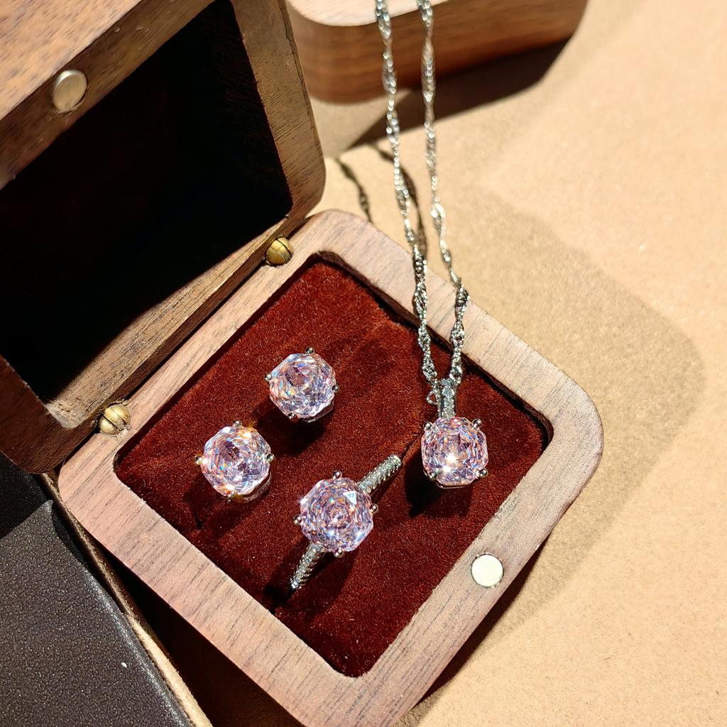 Octagonal Millennium Rose Cut Paraiba Necklace Pendant With High Carbon Diamond Colorful Diamond Stud Earrings Yellow Diamond Ring Women