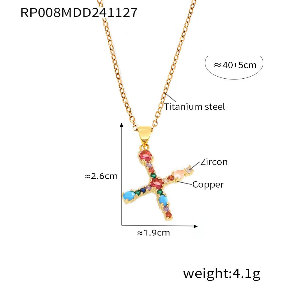 Colorful Zircon Alphabet Pendant Necklace - Hip-Hop Style