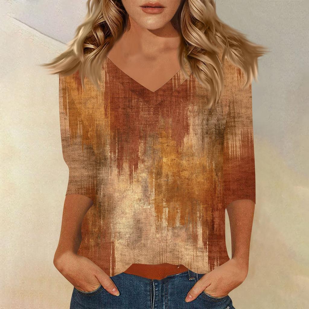 Women's T Shirt Print 3/4 Sleeve Daily Weekend Fashion Basic V- Neck Regular Top