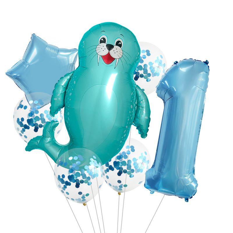 Ocean Theme Balloon Set Kids Birthday Number Balloon Decor
