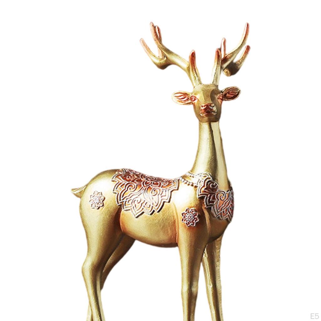 2 Deer Figurines Reindeer Sculptures Gifts Art Ornament Couple Elk Statues for Tabletop Home Decor