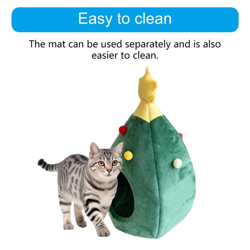 Christmas Tree Cats Bed For Small Dog Cats Warm Plush Indoor Retreat House With Detachable Cushion for Pet Rest and Sleep