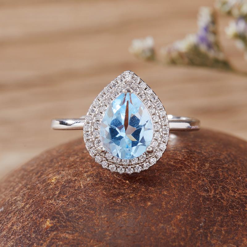 Droplet-Shaped Natural Topaz Citrine Amethyst Ring Women'S S925 Sterling Silver Colored Treasure Jewelry Index Finger Ring Earrings