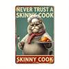 Vintage-Style Tin Sign "Never Trust a Slimy Chef" Rustic Metal Wall Art with Chef Cat Illustration, Metal Wall Art Decor