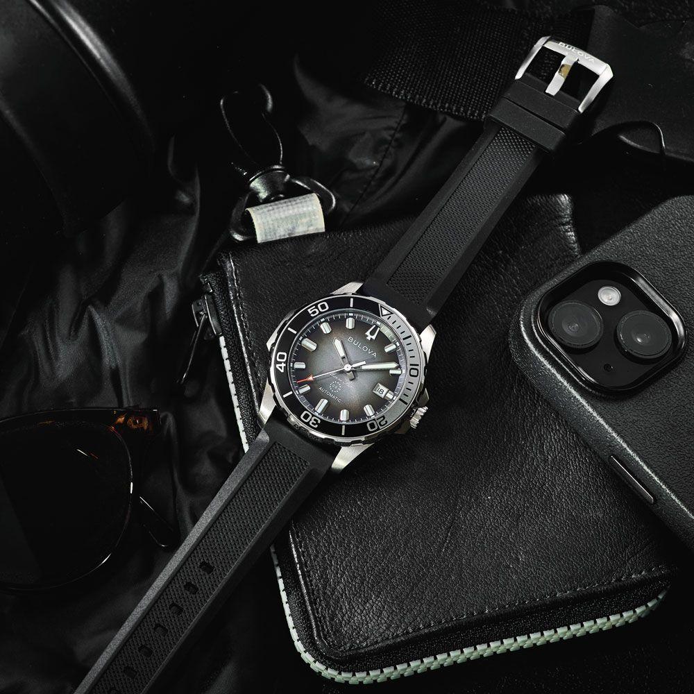 Used [BULOVA Hand Towel Present] Bulova BULOVA Watch Men's Automatic Winding Marine Star Black 98B465 Domestic Genuine Product 3 Year Manufacturer's