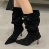 Eilyken Street Style Design Strap Buckle Pointed Toe Women Knee High Boots Sexy Thin High Heels Banquet Party Shoes