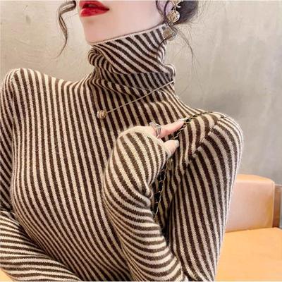Niş Çizgili Balıkçı Yaka Kadın Altlık Gömleği Moda ve Yabancı İlkbahar Yeni Popüler İçlik
